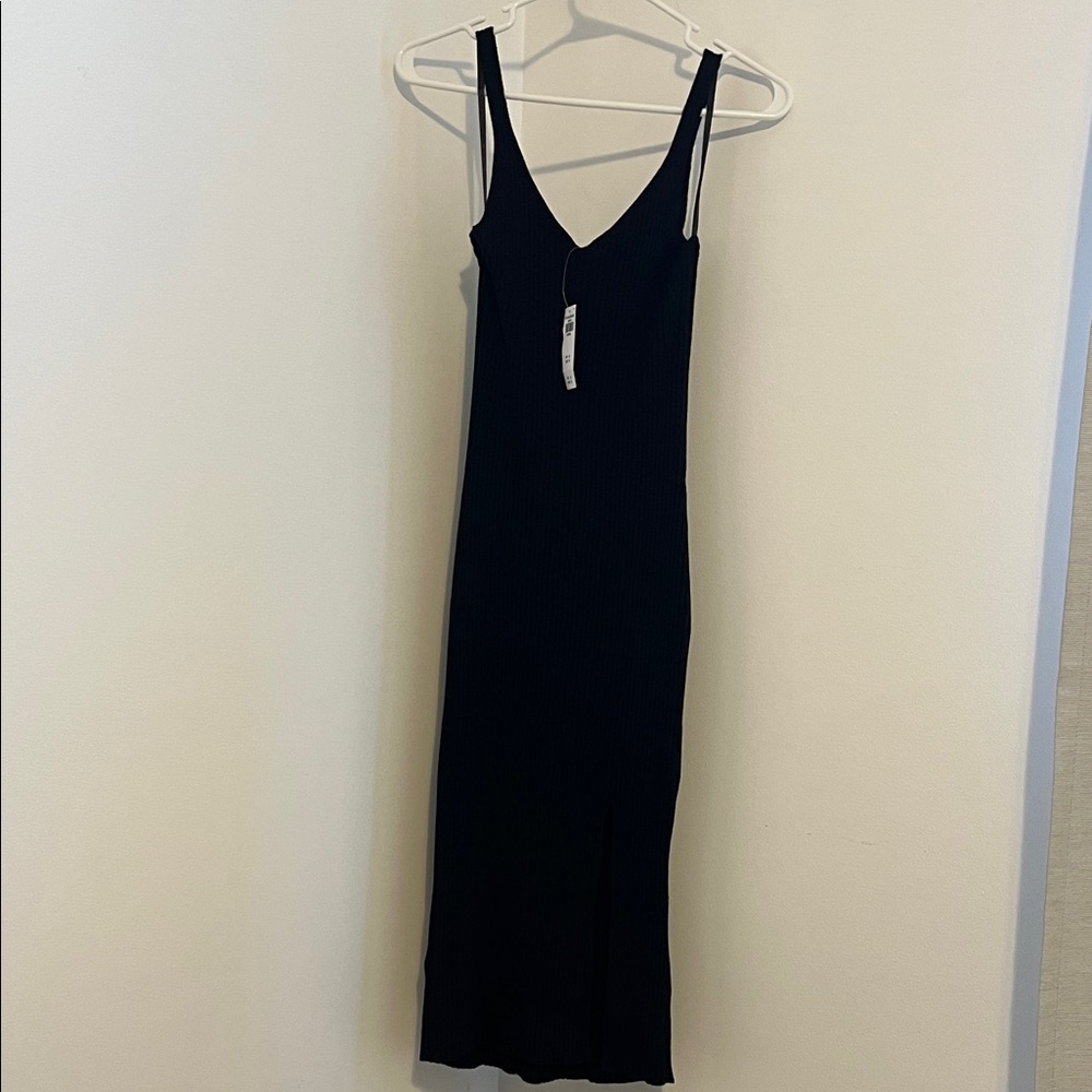 Nwt Abercrombie & Fitch Black Ribbed V-Neck Maxi Slip Dress